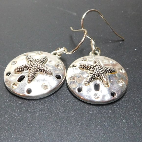 none Jewelry - silver tone sand dollar rhinestone earrings